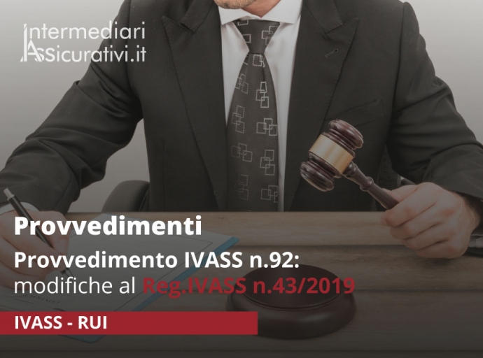 Provvedimento IVASS n.92 - modifiche al Reg.IVASS n.43/2019